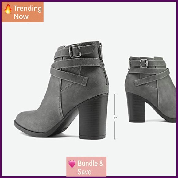 Women's Chunky Heel Ankle Boots Size 12 Faux Suede Fall Booties - Picture 5 of 7